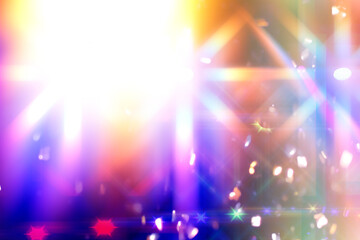 Bright festive blue-pink lighting with optical flare.