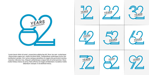 set of anniversary logotype black and blue color for special celebration event