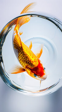 Poisson rouge dans son bocal vu de dessus