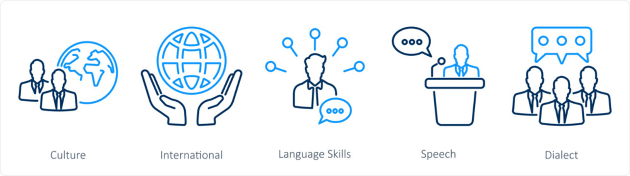 A set of 5 Language icons as cuture, international, language skills