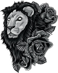 monochromatic head of a lion in a flower ornament vector