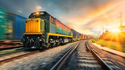 Obraz premium Global business of Container Cargo freight train for Business logistics concept
