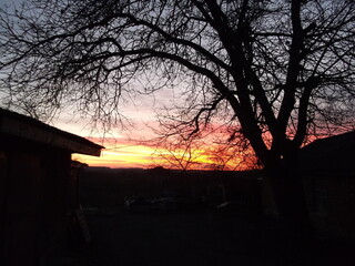 Sunset. Sunset in village.