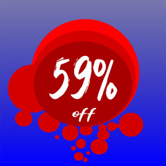 59% discount bubbles icon, percentage red blue and white
