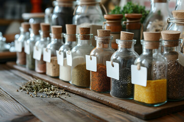 Obraz na płótnie Canvas Kitchen Spice bottles with spices