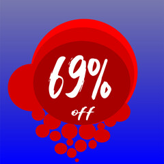 69% discount bubbles icon, percentage red blue and white