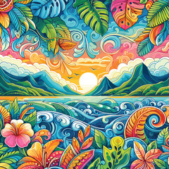 Fototapeta na wymiar the Aloha State with a colorful and whimsical pattern that captures the essence of Hawaii