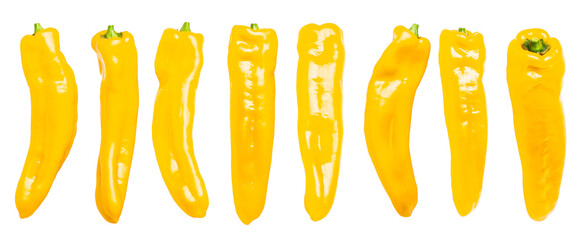 Fresh yellow capsicum sweet pepper isolated. A set of peppers. vertically. - obrazy, fototapety, plakaty