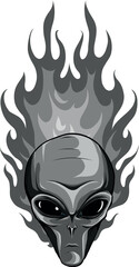 monochromatic Flaming alien head on white background - 702165904