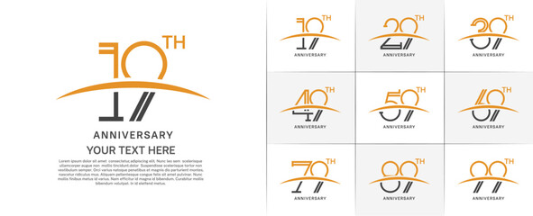 set of anniversary logotype orange and black color with swoosh for special celebration event