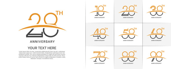 set of anniversary logotype orange and black color with swoosh for special celebration event