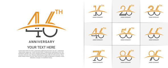 set of anniversary logotype orange and black color with swoosh for special celebration event