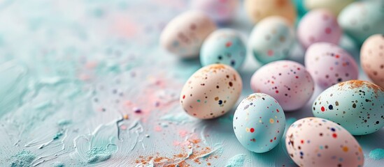 Spring easter background with beautiful decorated eggs. Copy space for text