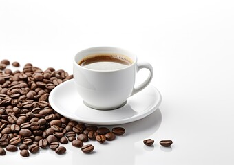 Obraz premium cup of coffee with beans on a white background