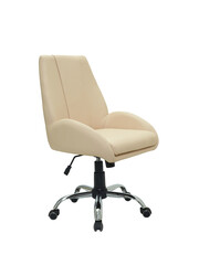 beige office armchair on wheels isolated on white background, side view