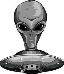 monochromatic Alien head ufo vector illustration design art