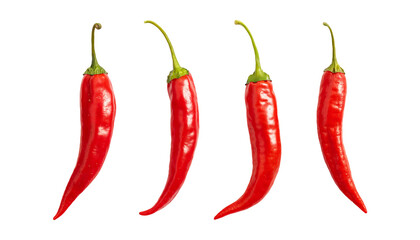 Set of 4 red chili hot pepper png, isolated on white or transparent background, collection hd