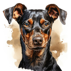 watercolor German Pinscher clipart, Generative Ai