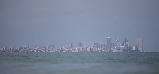 Panorama of the modern city of Batumi from the sea.