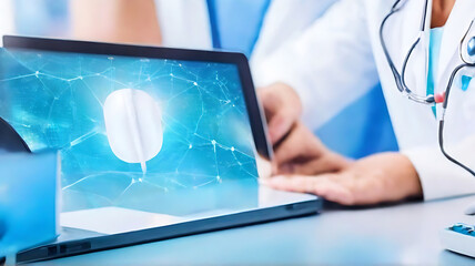 Medical health technology Doctor using digital tablet and laptop with medical technology