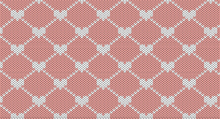 White heart and square frame knitted pattern, Festive Sweater Design. Seamless Knitted Pattern