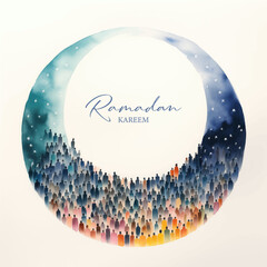 Ramadan Kareem greeting card with mosque silhouette. Vector illustration.
