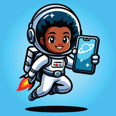 Free vector cute astronout hold smartphone cartoon flat isolated illustration