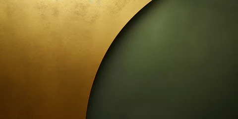 Behangcirkel 立体的な横長抽象テンプレート。オリーブグリーンの背景の左に金色のカーブ © Queso