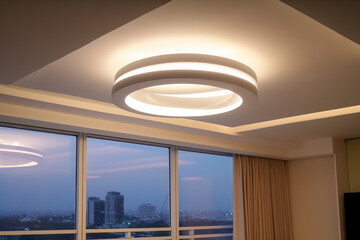 Futuristic ceiling light in modern apartment