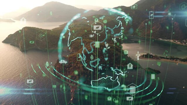 Green forest aerial view and environmental technology concept. Green tech. Ecology. Green transformation. GX. SDGs. High quality 4k footage