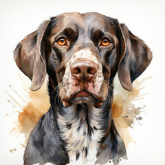 watercolor German Shorthaired Pointer clipart, Generative Ai
