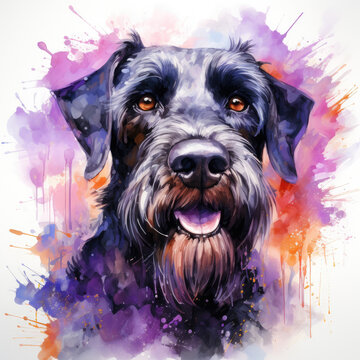 Watercolor Giant Schnauzer Clipart, Generative Ai