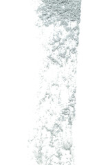 Silver metallic glitter sparkle explosion in air. Silver Glitter sand spark blink celebrate Chinese new year, fly throw silver glitters particle. White background isolated, selective focus Blur bokeh