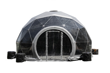 Space base spherical tent, white and dark grey round plastic  building