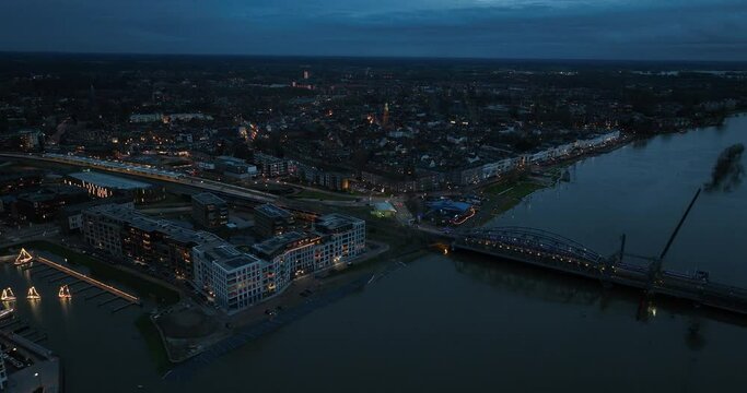 Luxury apartments in Zutphen, The Netherlands. Urban skyline city overview and major landmarks of the city in the background.