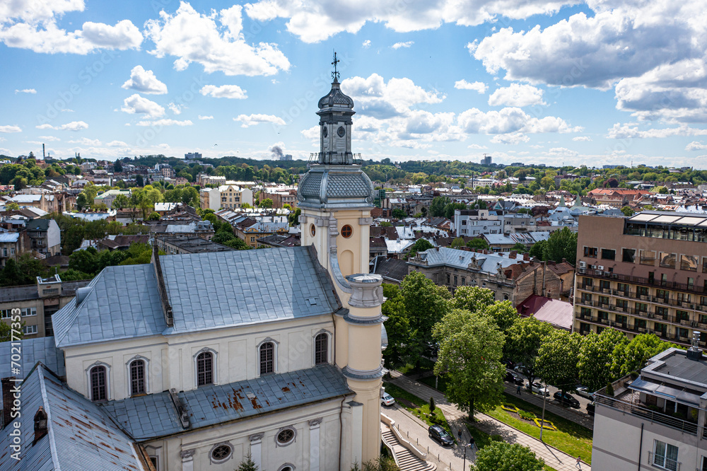 Wall mural Panoramic aerial view on Lviv from drone