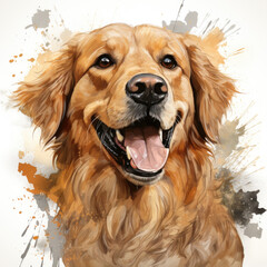 watercolor Golden Retriever clipart, Generative Ai