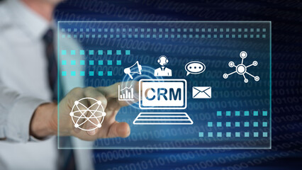 Man touching a crm concept