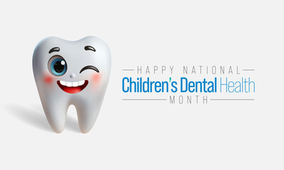 Children's dental health month is observed every year in February, to teach children the importance of good oral hygiene at an early age and visiting the dentist regularly. Vector illustration