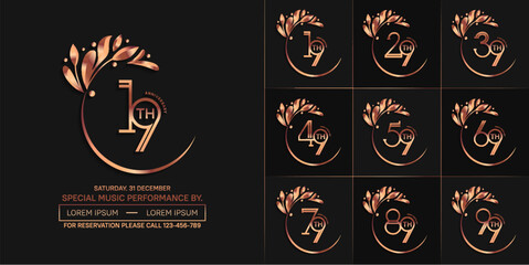 set of anniversary logotype copper color with swoosh and ornament for special celebration event