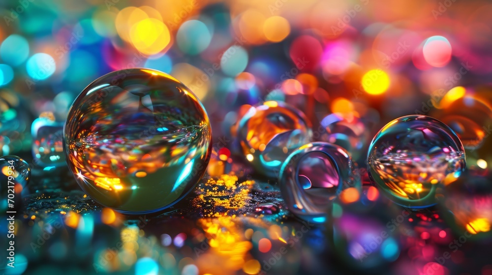 Wall mural bright abstract background with glass lenses of different colors. dynamic and visual background