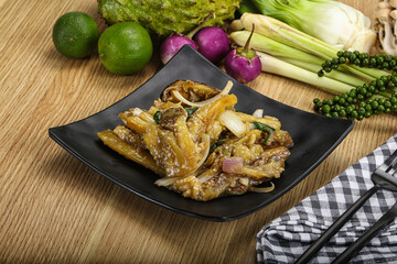 Roasted Thai eggplant with onion