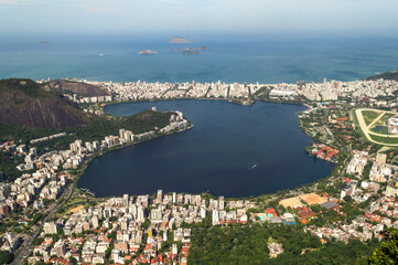 Aerial view of the city of Rodrigo de Freitas lagoon and Leblon in Rio de janeiro. Amazing and...