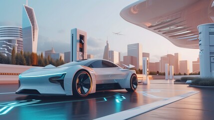 Futuristic electric car charging