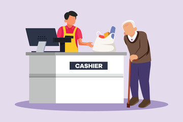 Customers paying at checkout and cashier counters concept. Colored flat vector illustration isolated.