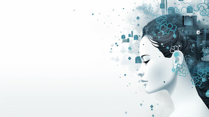woman creativity and development of artificial intelligence, abstract graphics background copy space