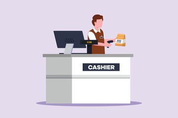 Customers paying at checkout and cashier counters concept. Colored flat vector illustration isolated.