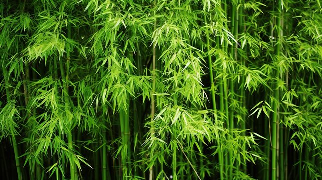 Bamboo Forest And Green Bamboo Leaves, Fresh Bamboo Trees In Forest With Blurred Background