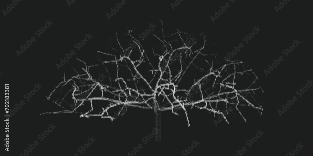 Poster Digital tree with sprouts and binary code. Connections growth. AI spread of data.
