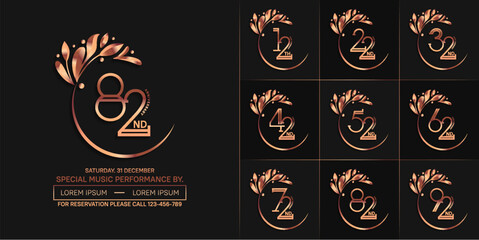 set of anniversary logotype copper color with swoosh and ornament for special celebration event